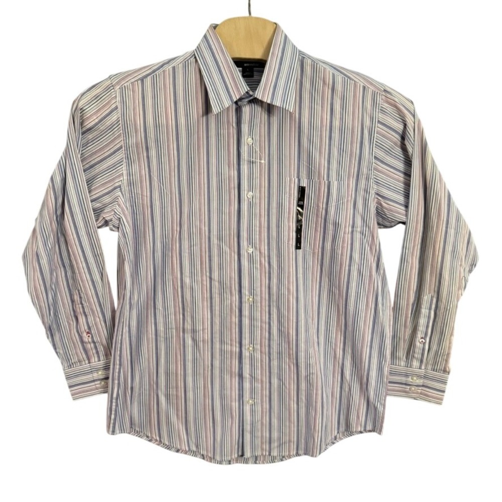 NWOT Metro Exchange Mens Large Striped Button Down Shirt Long Sleeve Blue Red